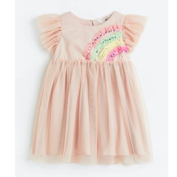 H&M Light Pink Rainbow Sequin Tulle Dress 3T - Picture 1 of 8